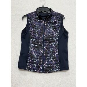 Eddie Bauer‎ Womens Puffer Vest Floral Print Lightweight Full Zip Navy Size M